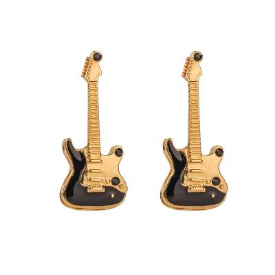 Metall Gitarre Manschettenknöpfe mit Emaille Gold Schwarz