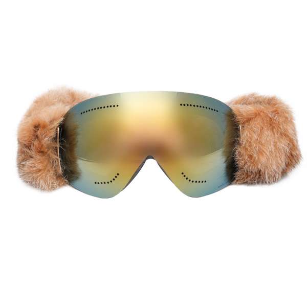Gold-green mirrored lense Ski Goggles BI0759 with fur embellished strap by DOLCE & GABBANA