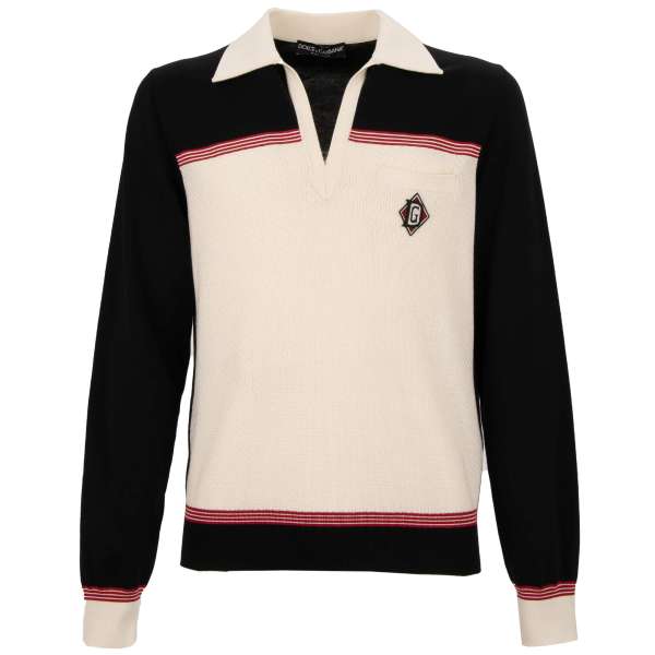 Silk and cotton Polo Sweater / Longsleeve with DG logo sticker and frint pocket by DOLCE & GABBANA 