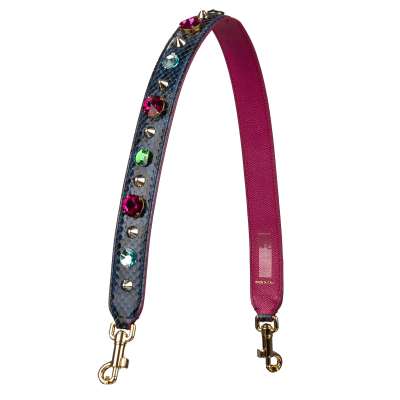Crystal Pearl Snake Leather Bag Strap Handle Blue Pink