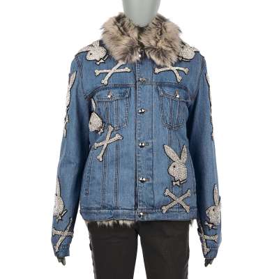 Denim Pelz Jacke CRYSTAL Blau