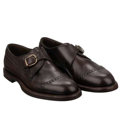 Metal Buckle Leather Moccasins Loafer Shoes Brown 40 US 7