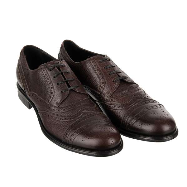 Formal derby shoes NAPOLI made of decorative pattern leather in brown by DOLCE & GABBANA