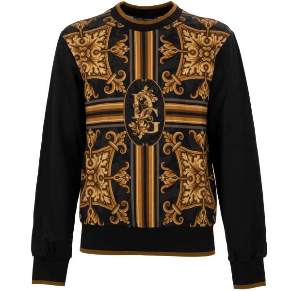 Cotton Sweater with DG logo baroque and knitted details in black by DOLCE & GABBANA