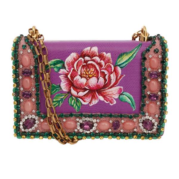 Unique hand-painted leather Clutch / Shoulder Bag DG GIRLS embellished with crystals and decorative elements and metal chain strap by DOLCE & GABBANA