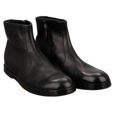 Leather Zip Closure Boots Shoes Black 40 US 7
