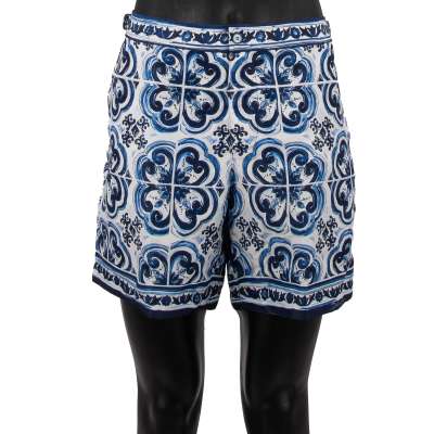 Majolica Printed Beachwear Swim Board Shorts Blue White 7 2XL
