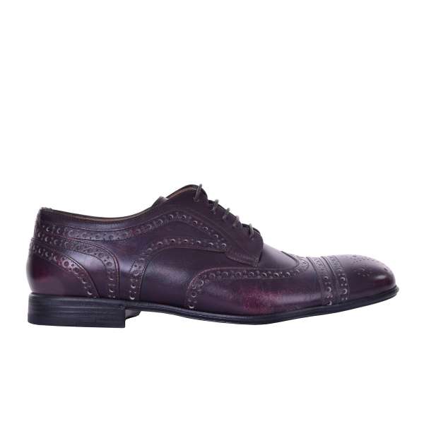 Wingtip brogue derby shoes made of dark purple mat leather by DOLCE & GABBANA Black Label