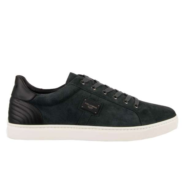 Low-Top Suede Leather Sneaker LONDON with DG logo plate in green and black by DOLCE & GABBANA