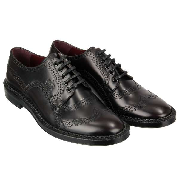 Exklusive, formelle London Derby Schuhe MARSALA aus Kalbsleder mit Krone in Dunkelbraun von DOLCE & GABBANA