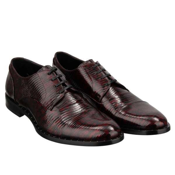 Eidechse Muster Leder Derby Schuhe NAPOLI in Rot und Schwarz von DOLCE & GABBANA