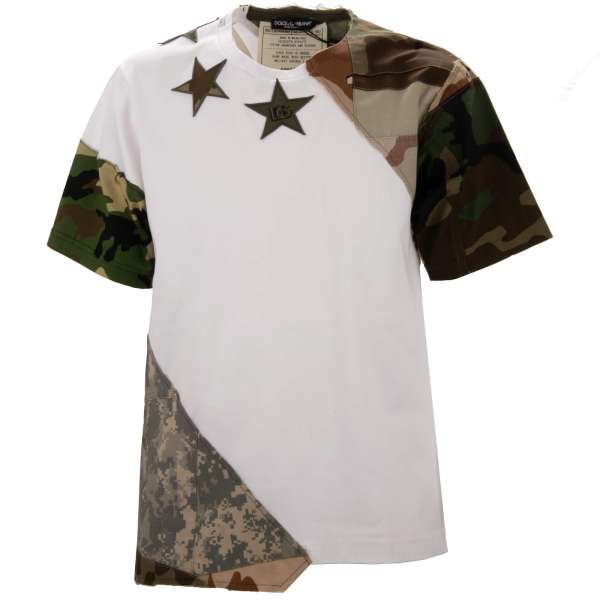 Cotton blend T-Shirt with DG Logo embroidery and leopard pattern application in black by DOLCE & GABBANA