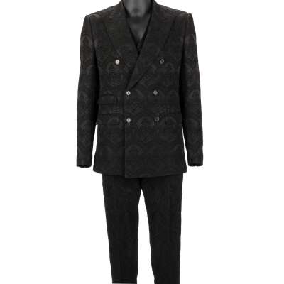 Jacquard Double breasted 3 Piece Suit Jacket Black 48 US 38 M