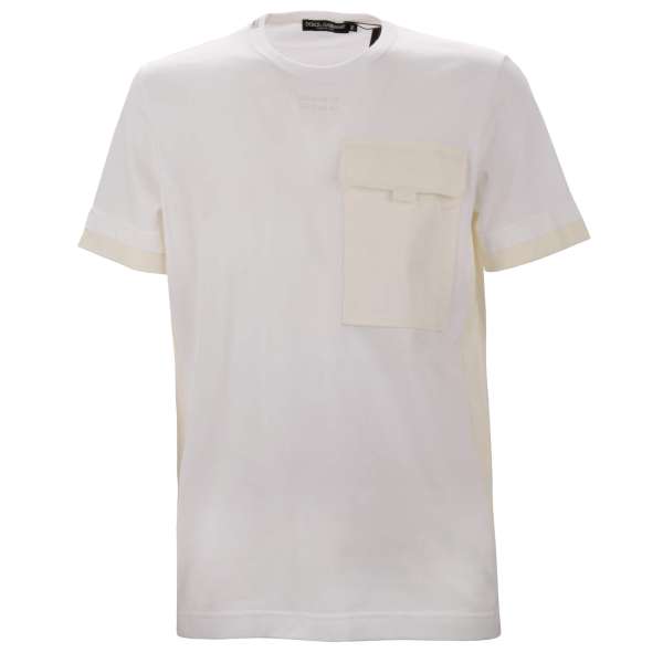 Cotton T-Shirt with DG DNA Logo and pocket in white by DOLCE & GABBANA