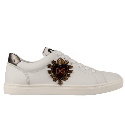 Dolce Gabbana Low Top Sneaker LONDON with Logo and Heart Embroidery White 42 US 8 FASHION ROOMS