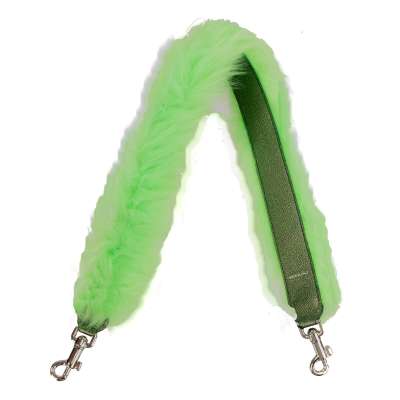 Faux Fur Leather Bag Strap Handle Neon Green Silver