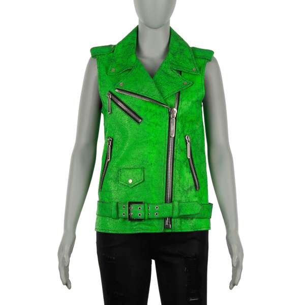 Vintage Look colored leather Vest Jacket GOING CRAZY in green by PHILIPP PLEIN COUTURE
