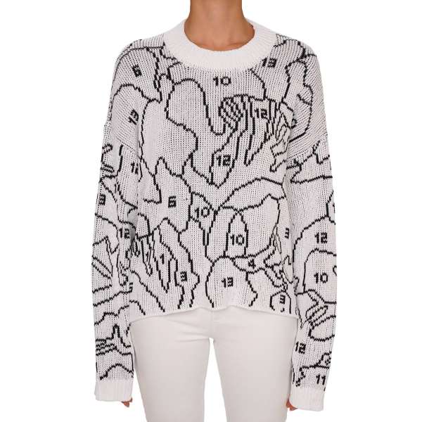 Oversize Baumwolle Mischung Sweater / Pullover mit Nummern Bild Muster in Schwarz und Weiß von OFF-WHITE c/o Virgil Abloh 