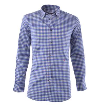 Cotton Shirt with heck Print and Logo Blue White