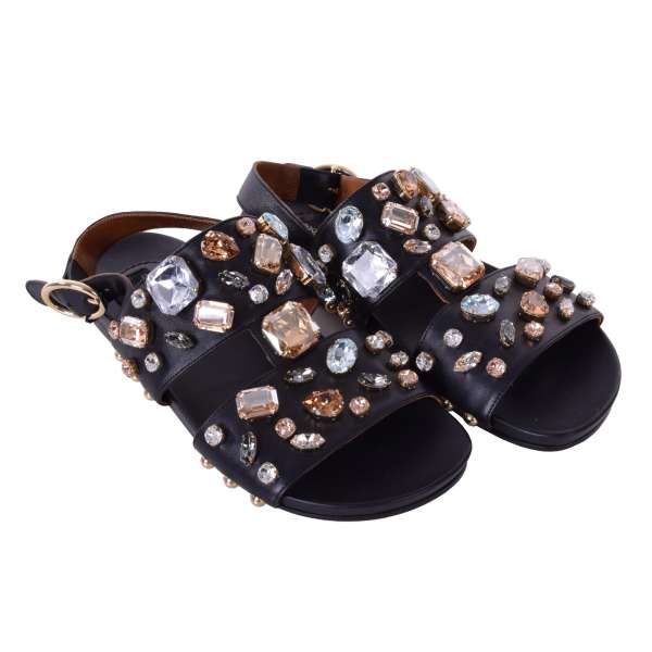 Strap sandals BIANCA made of fine lambskin embellished with crystals by DOLCE & GABBANA Black Label