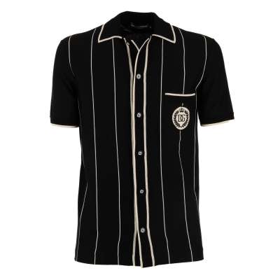 Cotton Silk Polo Shirt with DG Crown Logo Black White