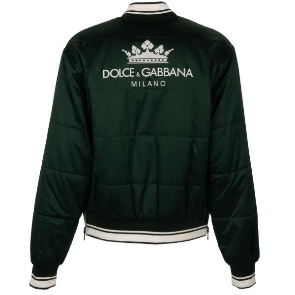 Gefütterte Bomberjacke mit DG Krone Logo, Strick-Details und seitleichen Taschen in grün von DOLCE & GABBANA