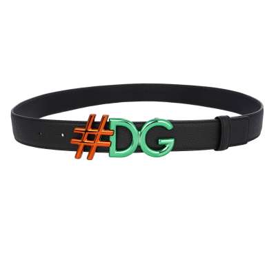 DG Logo Hashtag Metal Buckle Leather Belt Black Green 95 38