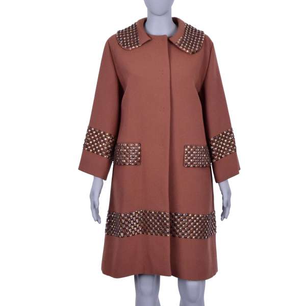 Virgin Wool Coat embelished with real crystals and studs from Knight Collection by DOLCE & GABBANA Black Line