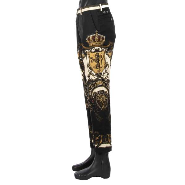 Classic / Dress Cotton Trousers with a baroque style crown heraldry print by DOLCE & GABBANA
