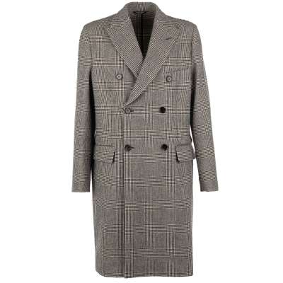 Double-Breasted Checked Virgin Wool Coat Gray 48 M
