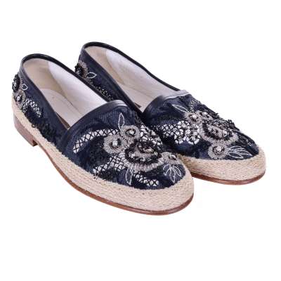 Denim Espadrilles Schuhe PIANOSA mit Stickerei Blau Schwarz