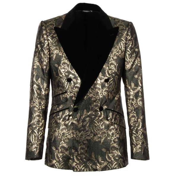 Double-Breasted floral pattern jacquard blazer SICILIA in green, gold and black by DOLCE & GABBANA