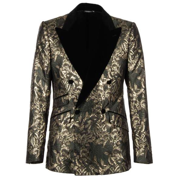 Zweireihiger Blazer aus Floral Jacquard in Grün, Gold und Schwarz von DOLCE & GABBANA