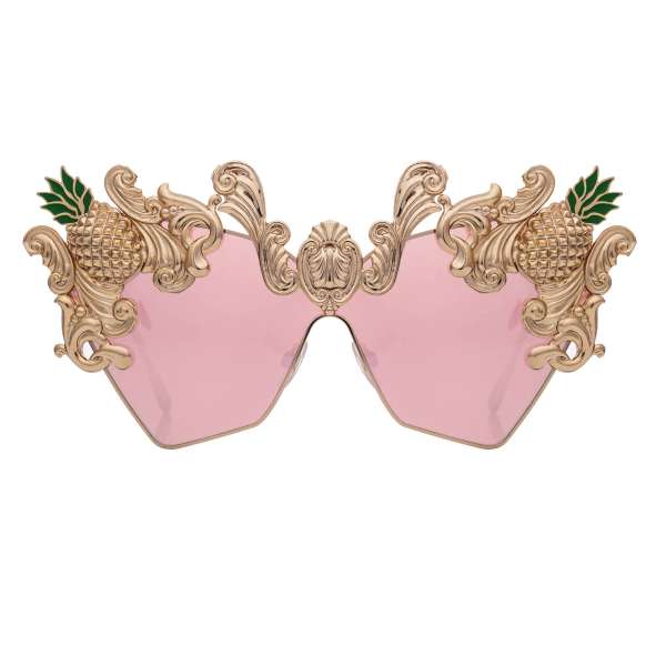 Limited Edition Oversize Sonnenbrille mit Barock Elementen und Ananas in Pink von DOLCE & GABBANA