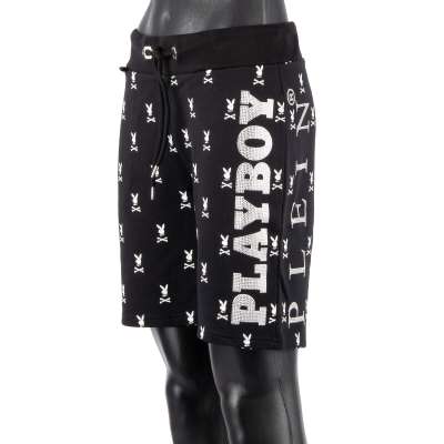 Jogging Shorts with Crystals and Logo Black White