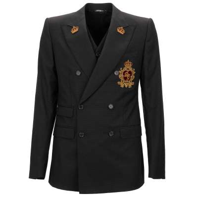 Sakko Blazer Weste Ensemble SICILIA mit DG Logo Krone Schwarz 48 38 M 