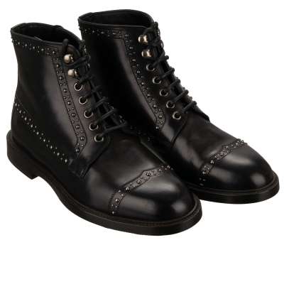 Classic Leather Metal Pearl Boots Shoes Black 39 UK 5 US 6
