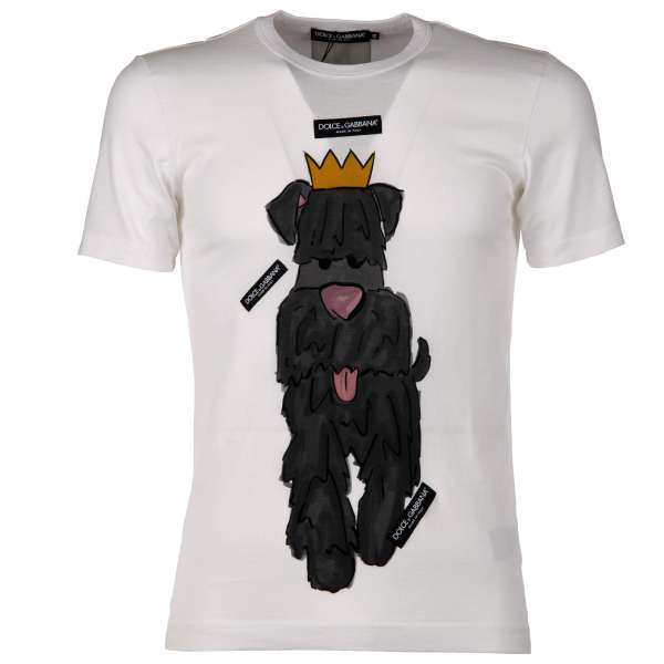 Cotton T-Shirt with Dog print and logo patches by DOLCE & GABBANA