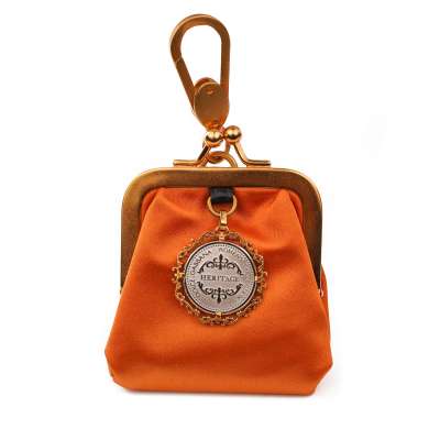 SICILY HERITAGE Logo Pendant Silk Micro Key Chain Bag Purse Orange