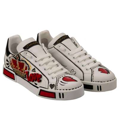 Kristall Herz Krone Handbemahlte DG Logo LOVE Sneaker PORTOFINO Weiß 39 US 9