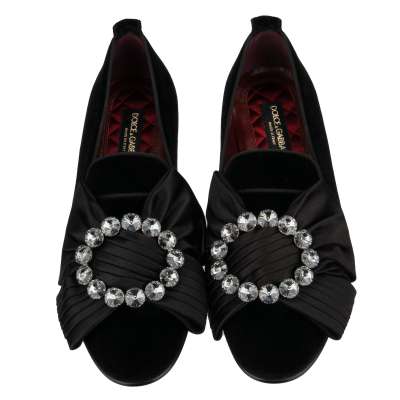 Barock Kristall Brosche Samt Loafer Schuhe VATICANO Schwarz