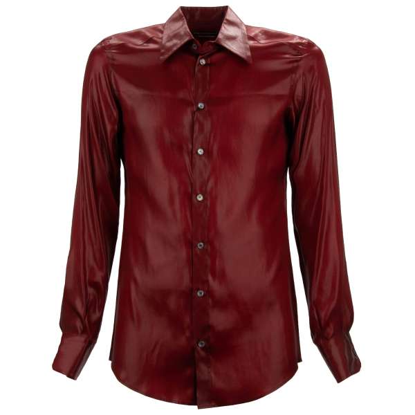 Shiny silk Slim Fit shirt in bordeaux red by DOLCE & GABBANA  - GOLD Line 