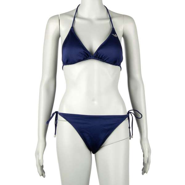 Bikini consisting padded triangle bra with removable cups and logo combined with Brazilian briefs with drawstrings with logo by EMPORIO ARMANI Swimwear