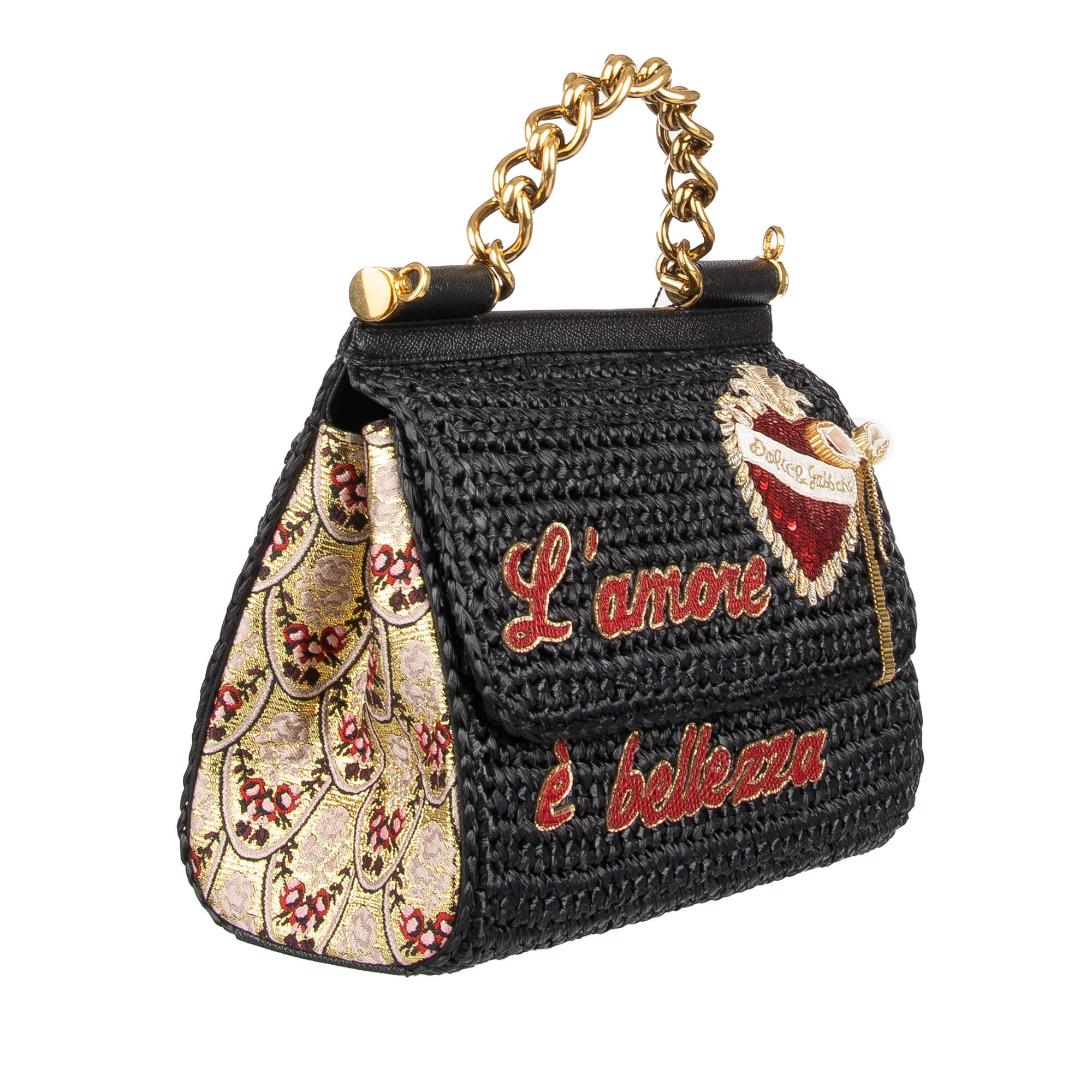 BEIGE DOLCE & GABBANA SICILY MEDIUM SHOULDER BAG RAFFIA FABRIC, LOGO  PLAQUE. (BB6002A1001)