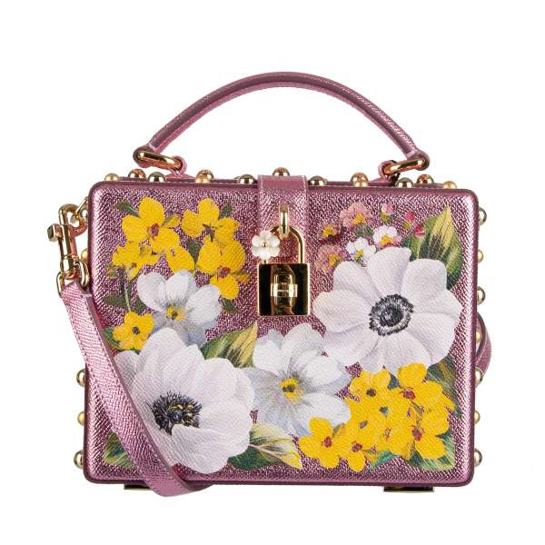 Schultertasche / Clutch / Handtasche DOLCE BOX aus glänzendem Dauphine Leder mit Nieten und dekorativem Schloss von DOLCE & GABBANA