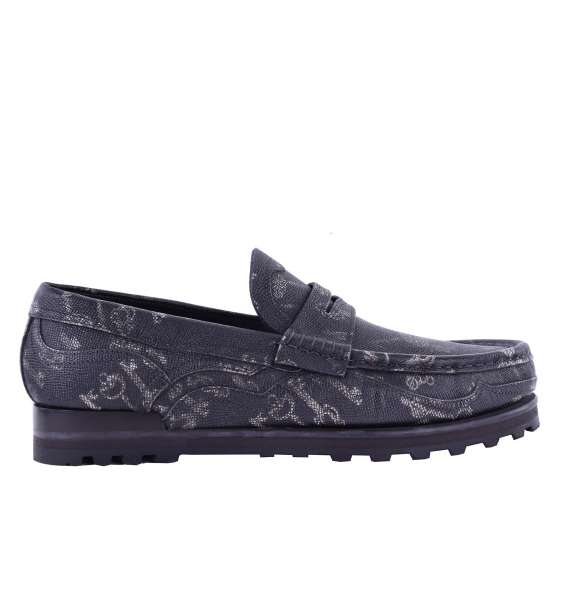 Mokassins GENOVA aus Dauphine Leder mit Schlüssel-Print und stabiler Hartgummi-Sohle von DOLCE & GABBANA Black Label