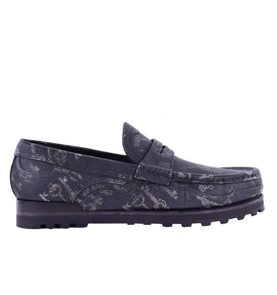 Dauphine leather moccasin shoes GENOVA with keys print and stable rubber sole by DOLCE & GABBANA