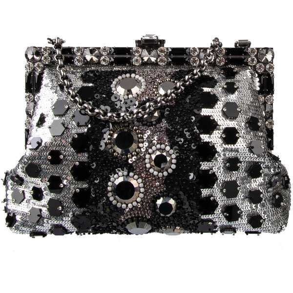 Clutch / evening bag VANDA embellished with sequins and other metal and plastic elements embroidery and crystals embellished frame by DOLCE & GABBANA