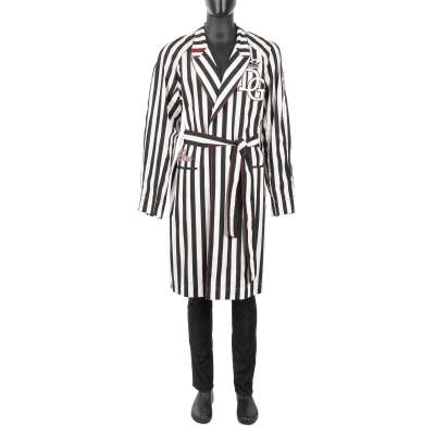 Striped Coat Morning Gown ROYAL KING with Logo Patch Blue White