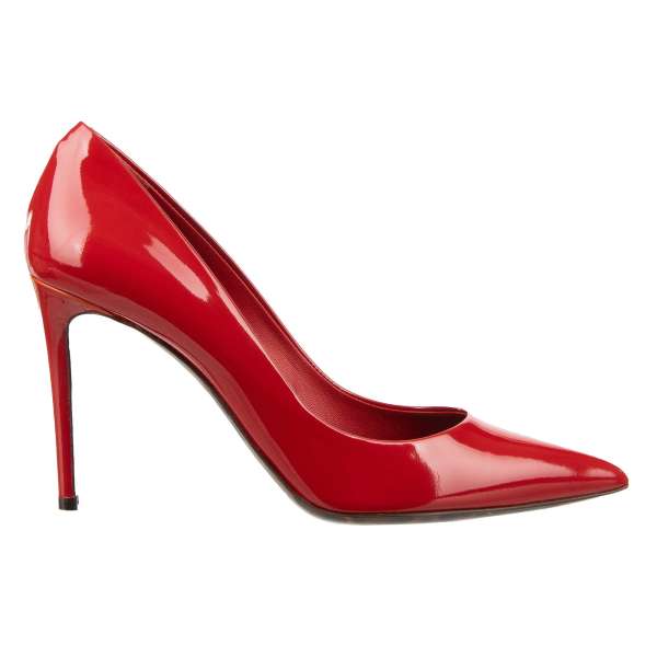 Pointed patent leather Pumps KATE with leopard print sole in red by DOLCE & GABBANA